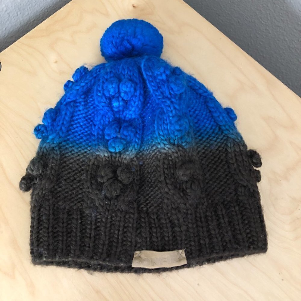 Bonfire Wool Blend Beanie Unisex One Size Brown Green & Blue Ombre Popcorn Knit
